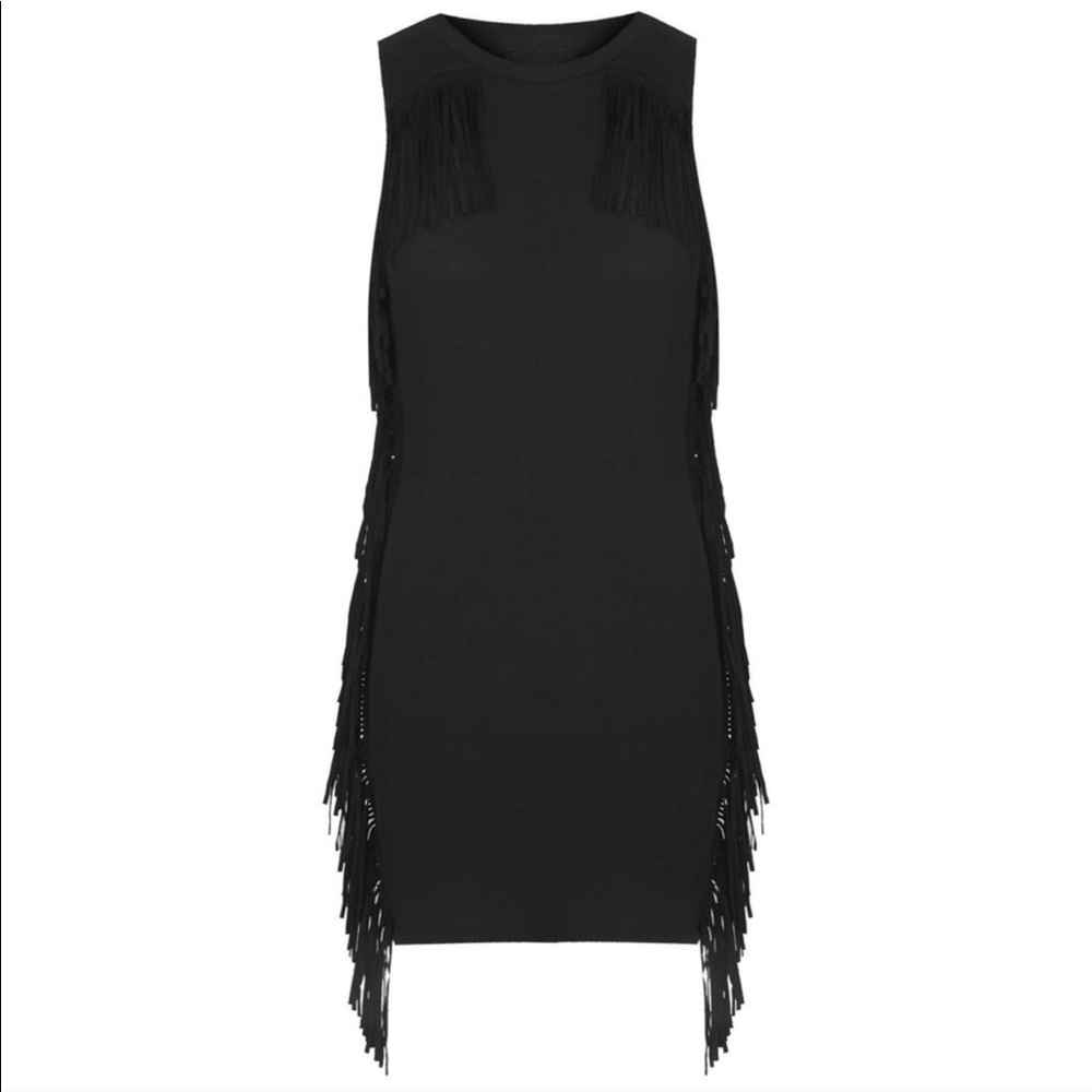 TopShop Fringe Ribbed Black Dress